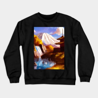 Japan Tower Waterfall Painting Crewneck Sweatshirt